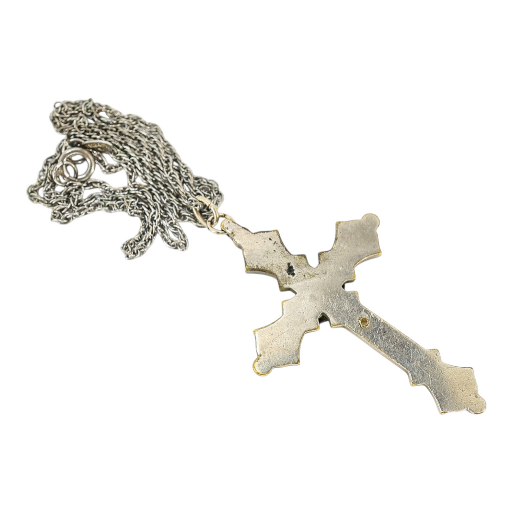 Vintage Italian Micro Mosaic Crucifix Pendant Necklace