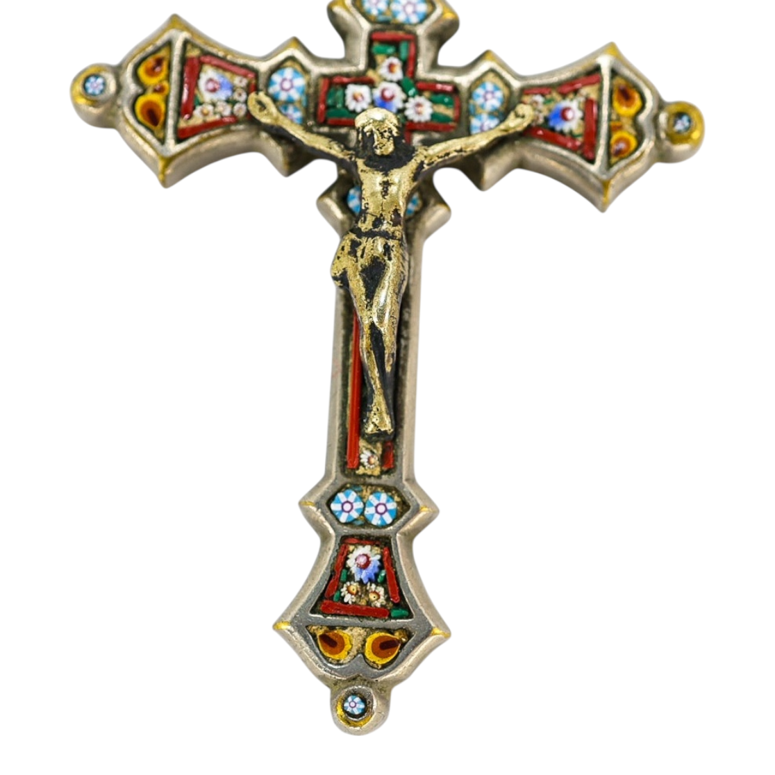 Vintage Italian Micro Mosaic Crucifix Pendant Necklace