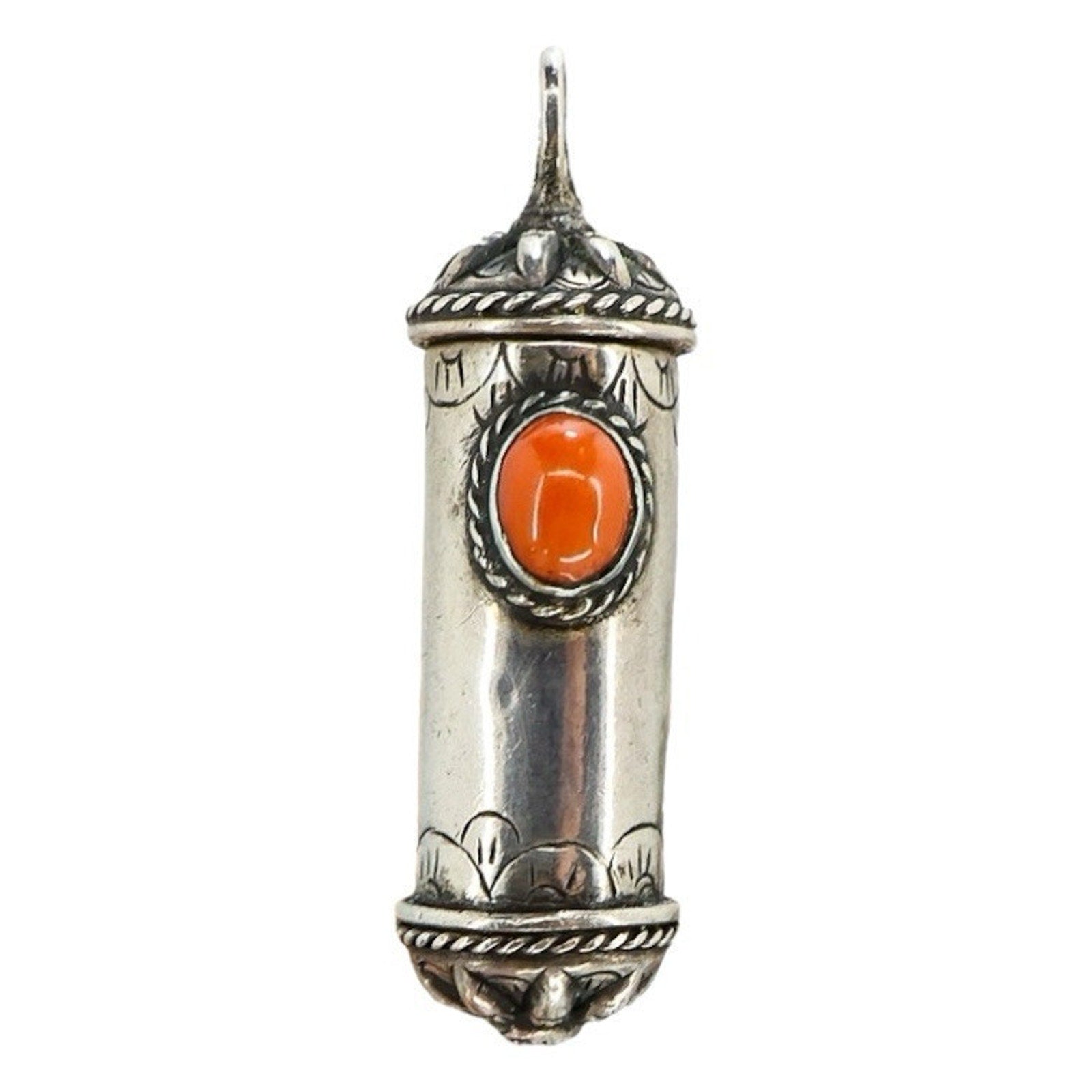 Vintage Silver Ghau Prayer Box Amulet Pendant W Coral Cabachon