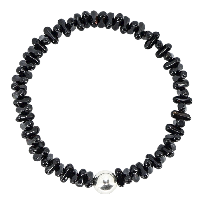 Natural Black Coral Bracelet With Sterling Silver Accent Bead