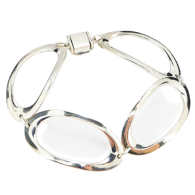 Modernist Sterling Silver Open Oval Link Bracelet – 7.75”, 24.6G