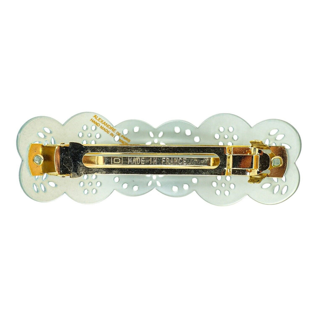 Vintage Alexander De Paris Hair Barrette Bridal Lace Look Light Blue Glittery