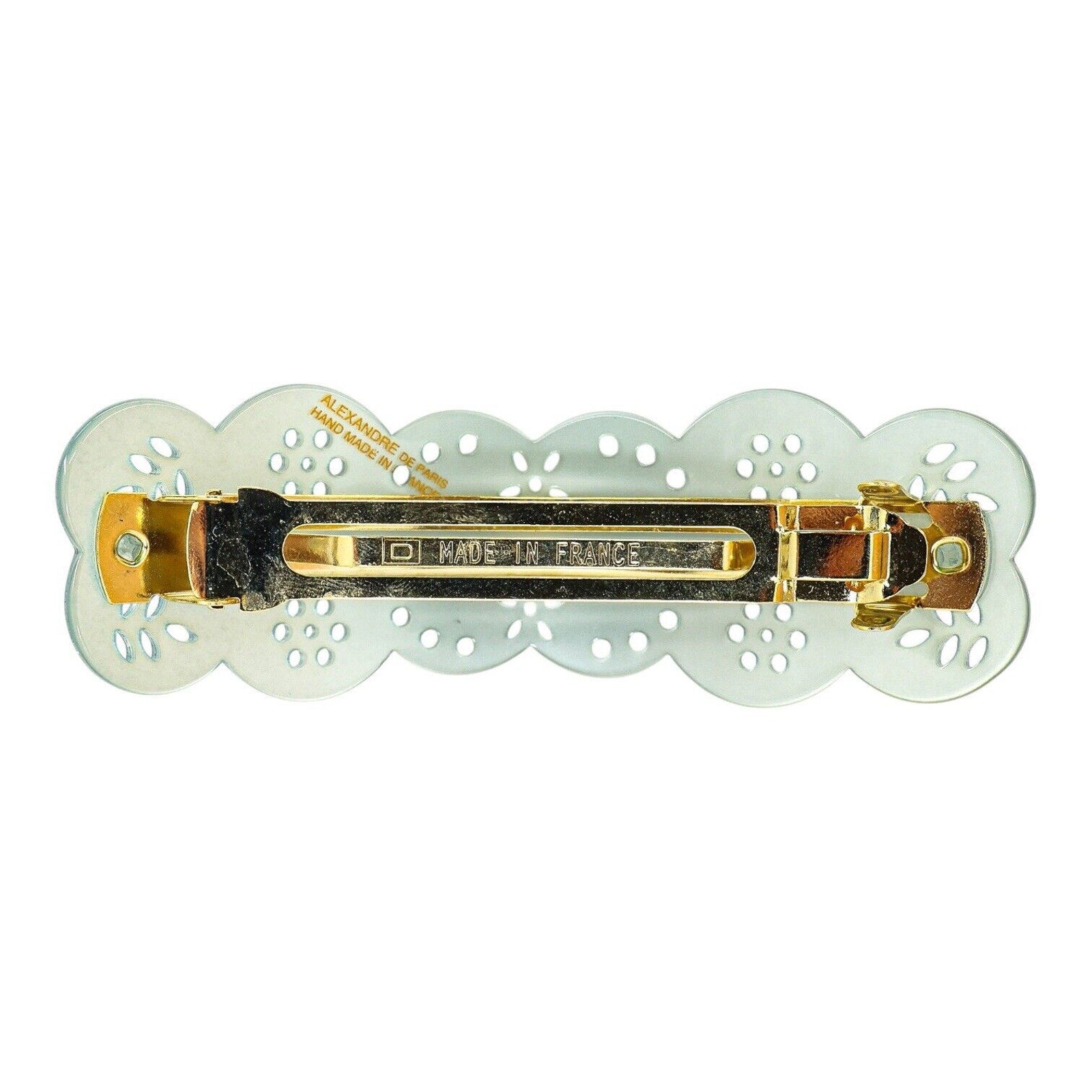 Vintage Alexander De Paris Hair Barrette Bridal Lace Look Light Blue Glittery