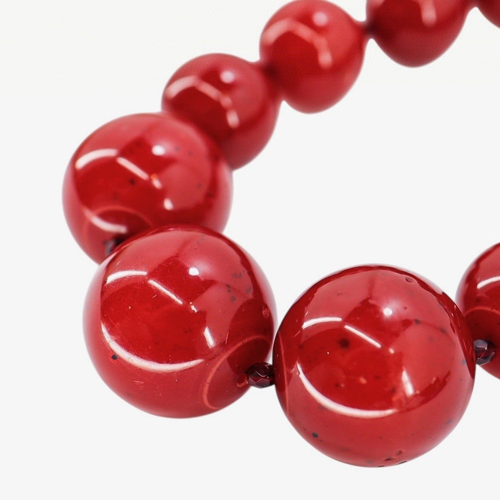BEN-AMUN Vintage 80s Statement Necklace Cherry Red Resin Graduated Beads