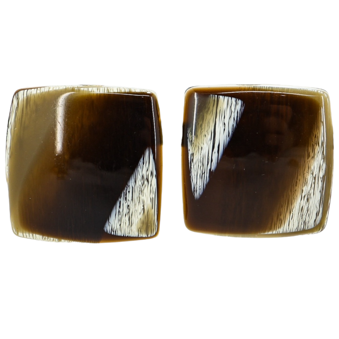 Faux Horn Square Lucite Clip On Earrings High Gloss MCM Style