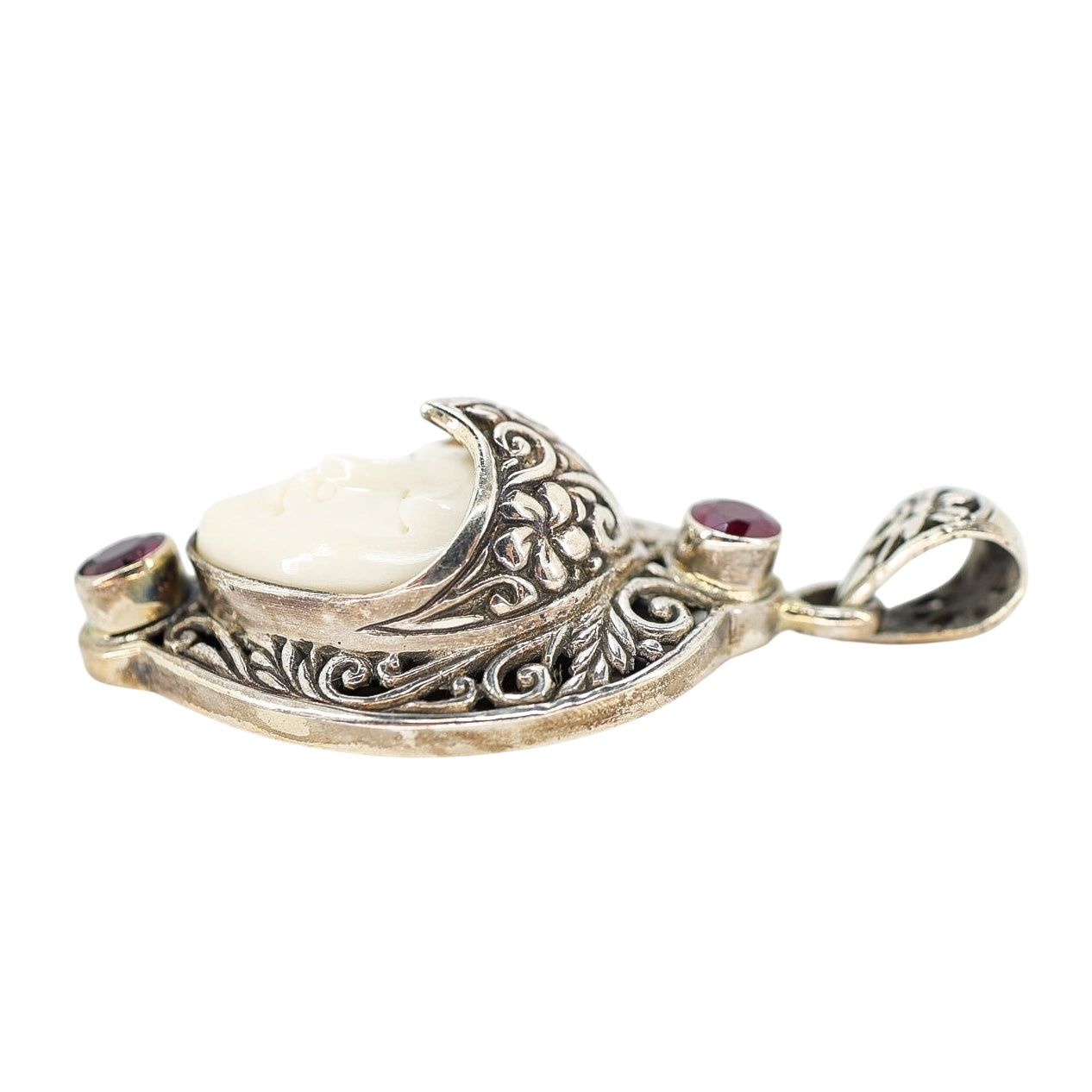 Vintage Sterling Silver Carved Face Pendant – Boho Bali Style