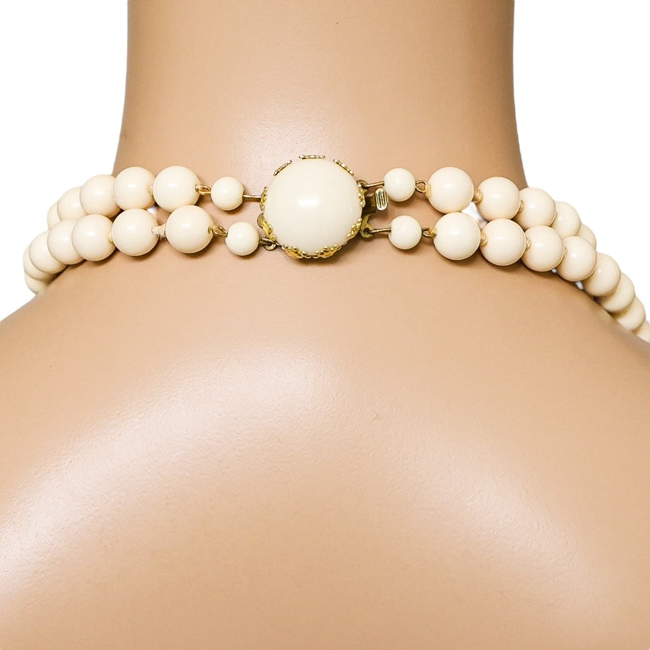 Vintage West Germany Cellulose Acetate 2 Strand Bead Necklace Statement Bold Chunky