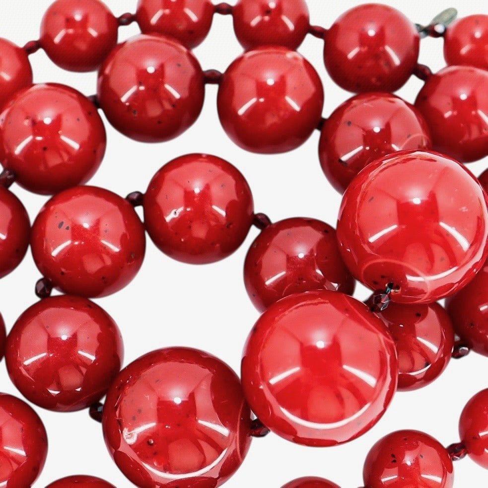 BEN-AMUN Vintage 80s Statement Necklace Cherry Red Resin Graduated Beads