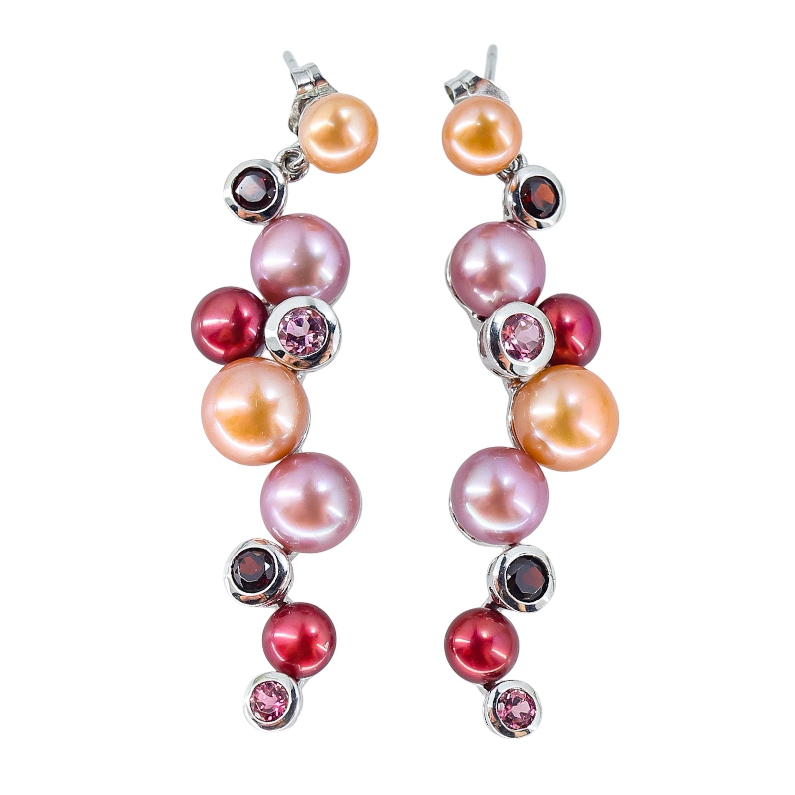 Honora 925 Sterling Silver Freshwater Pearl Garnet Drop Earrings 2”