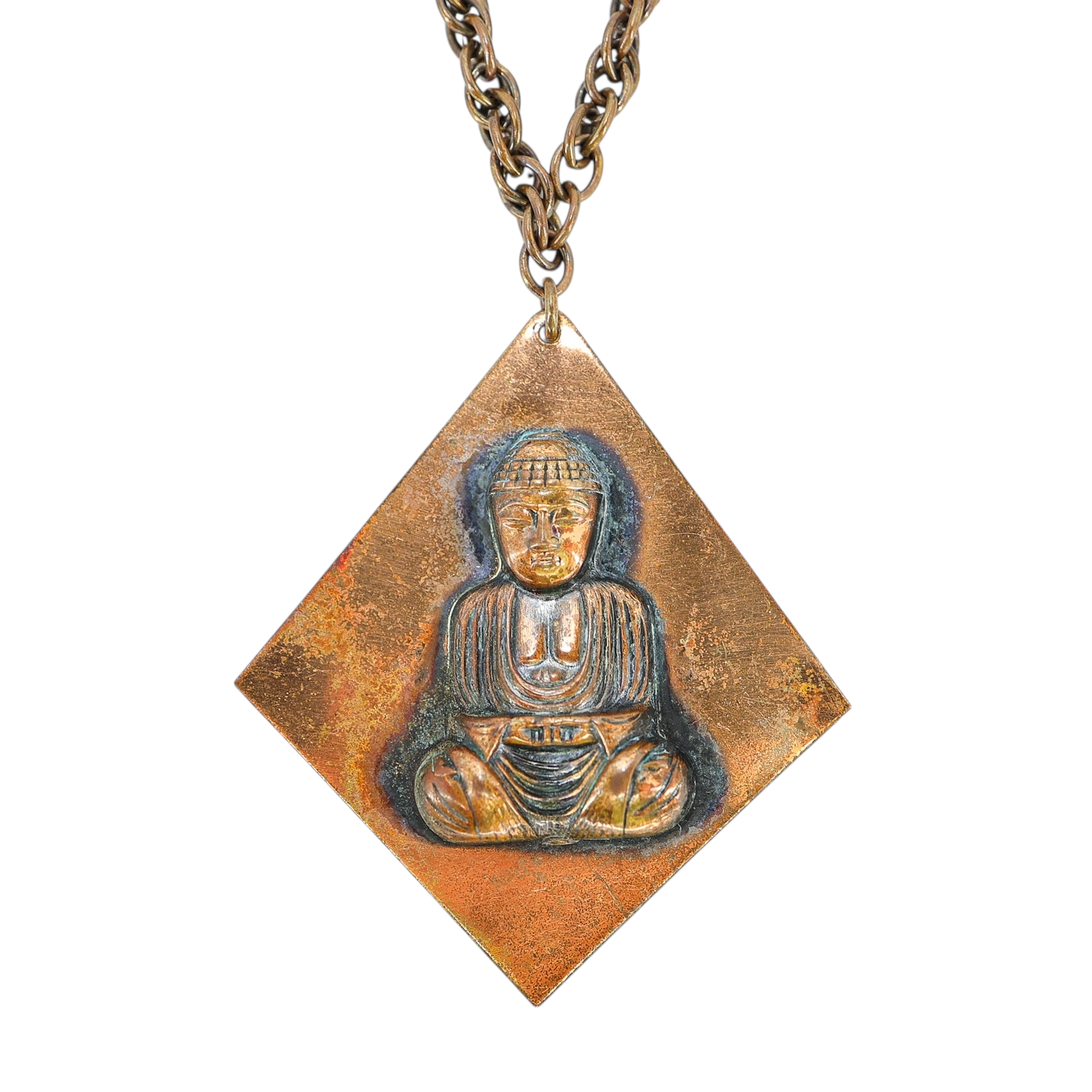 Vintage Handcrafted Copper Pendant Necklace – Raised Buddha Design MCM
