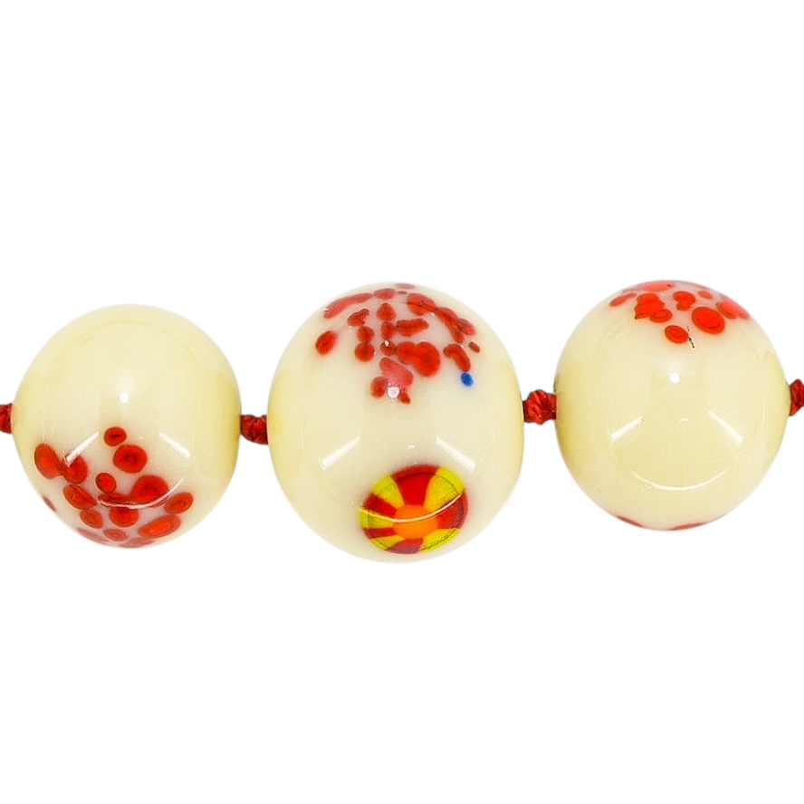 Vintage 1930s Venetian Custard Uranium Glass Necklace – Red Frit Beads, UV Reactive