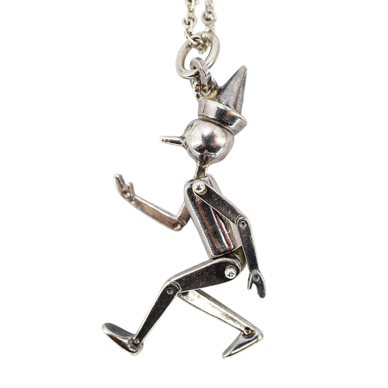Vintage Sterling Silver Articulated Pinocchio Puppet Pendant Necklace