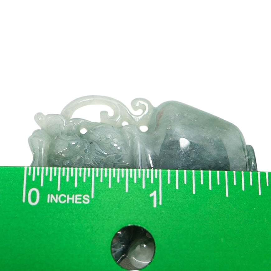 Undyed Jade Jadeite Carved Dragon Vessel Pendant Necklace 1.75 in x 1.3 in 30 G