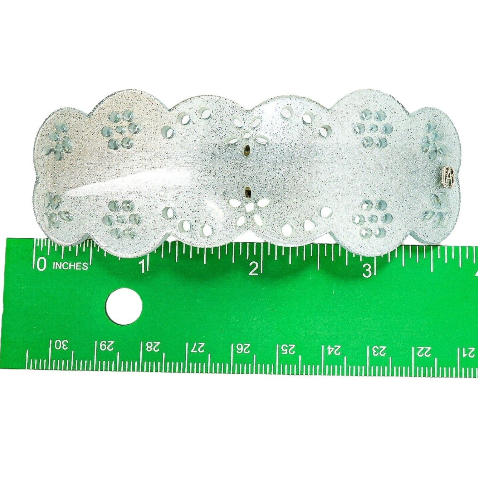 Vintage Alexander De Paris Hair Barrette Bridal Lace Look Light Blue Glittery