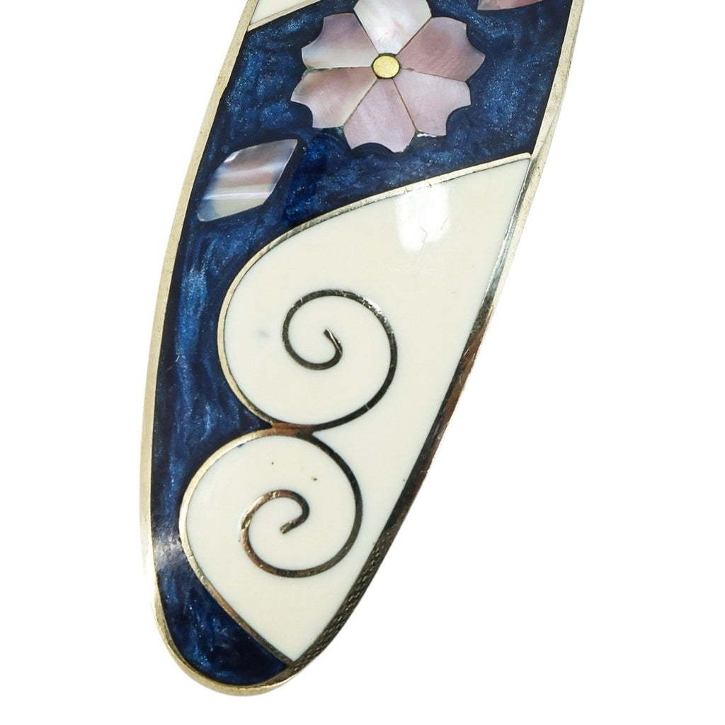Vintage Handcrafted Inlaid Mother of Pearl & Resin Barrette Floral Hair Clip 4”