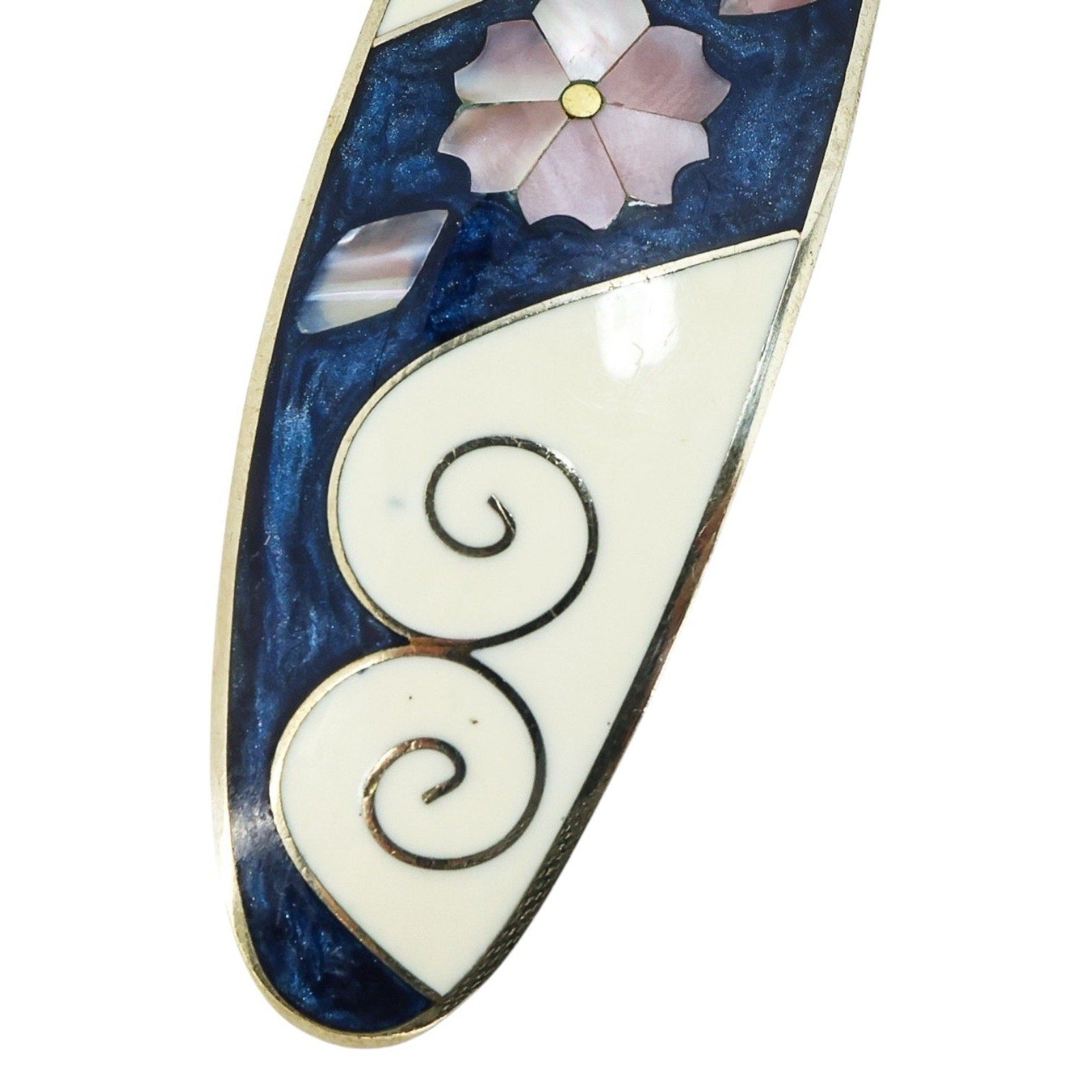 Vintage Handcrafted Inlaid Mother of Pearl & Resin Barrette Floral Hair Clip 4”