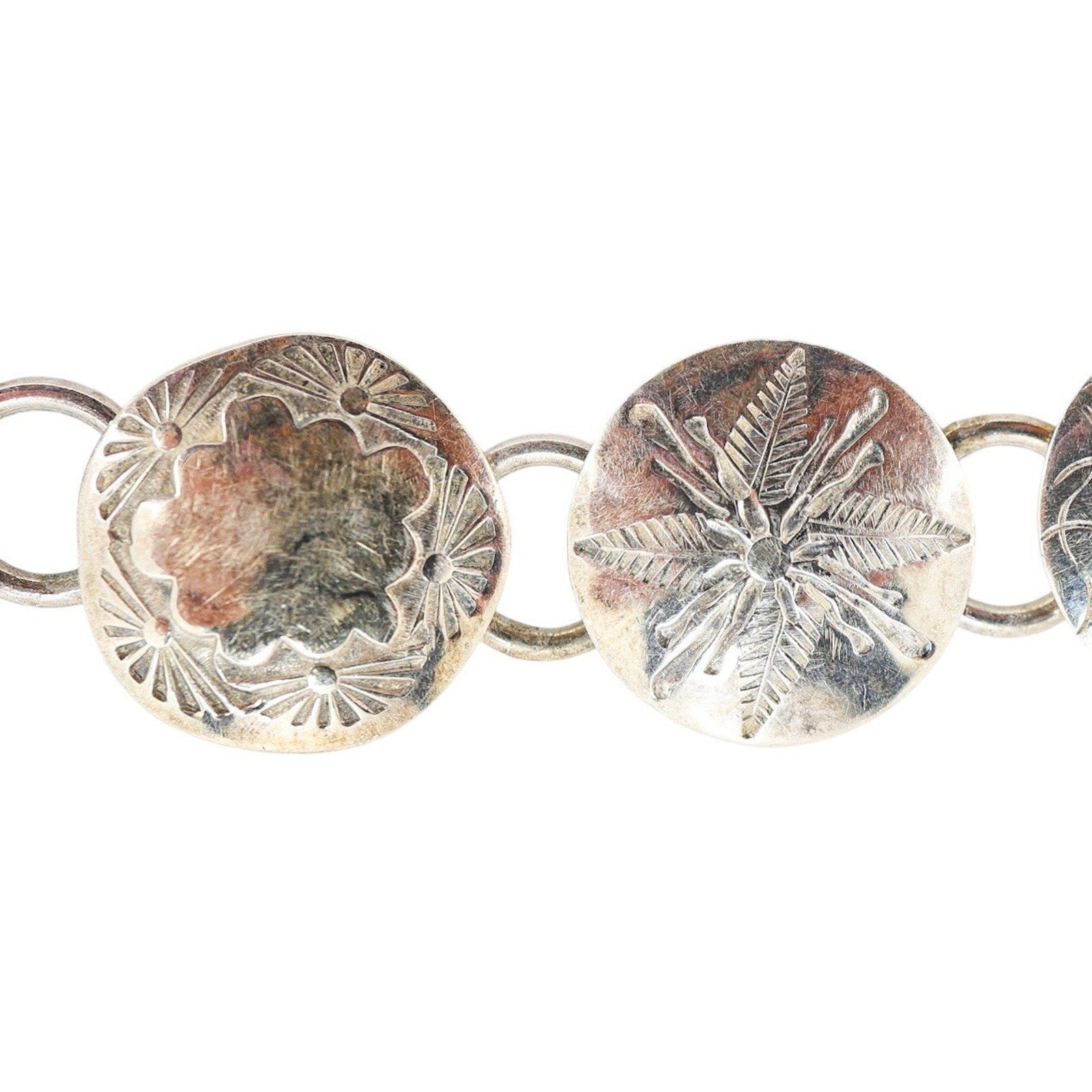 Sterling Silver Concho Bracelet Stamped Each Link Lobster Clasp Starburst 19.8g