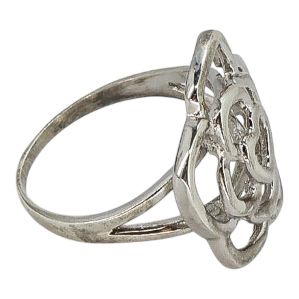 Sterling Silver Openwork Rose Ring 925 Floral Outline Heart Center 3.7G Size 9