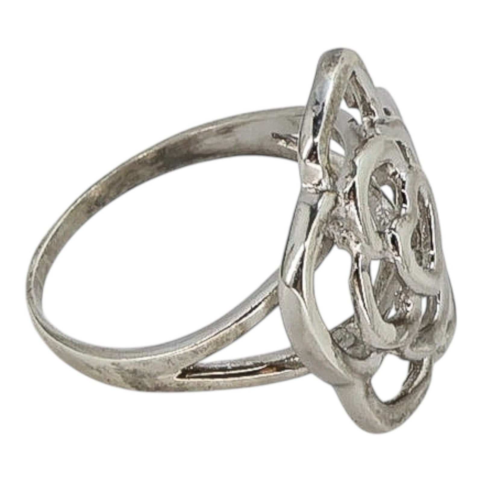Sterling Silver Openwork Rose Ring 925 Floral Outline Heart Center 3.7G Size 9