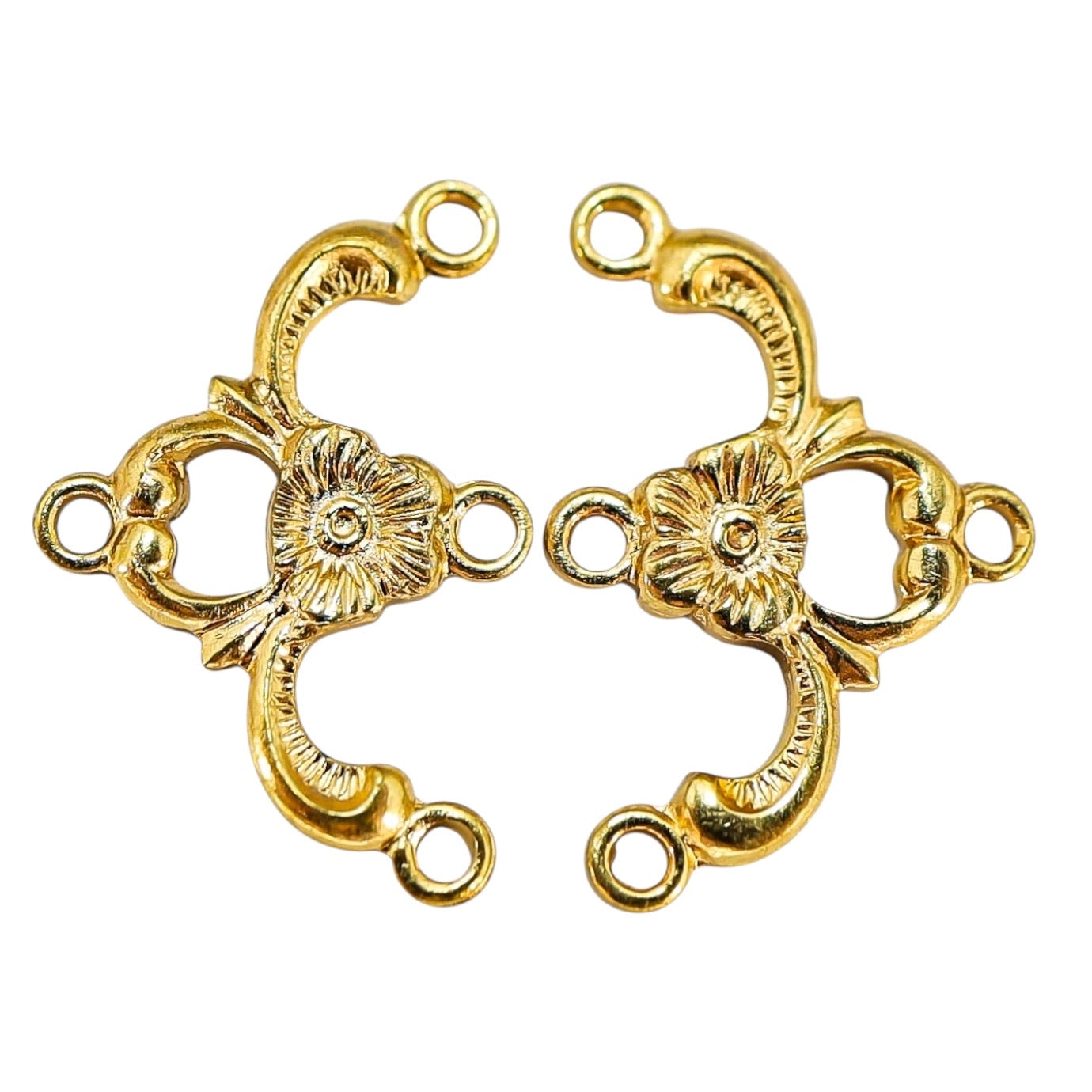 Vintage NOS 3-Strand Gold-tone Connector Findings -  Floral Design