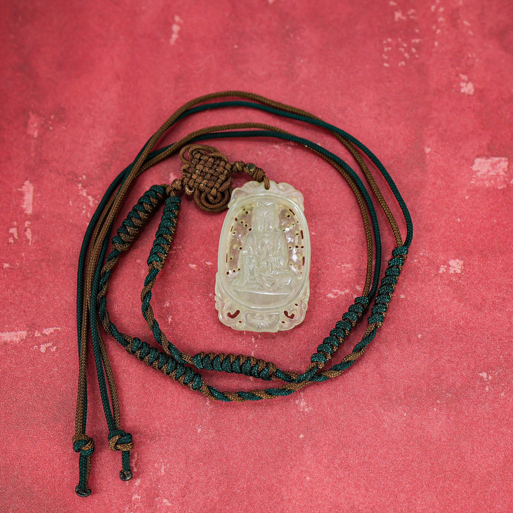 Jade Jadeite Finely Hand Carved Buddha Pendant Necklace 1 5/8 in x 1 in 11g