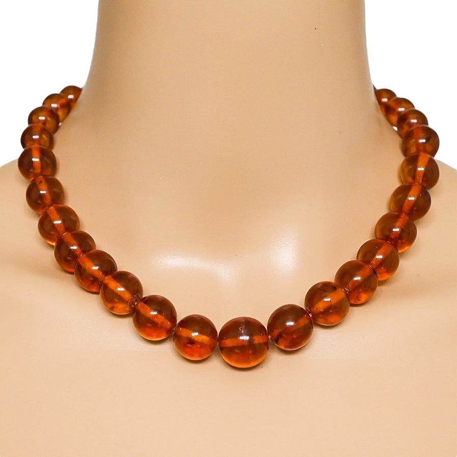 Vintage Camphor Resin Bead Necklace Faux Amber MCM MOD 17”