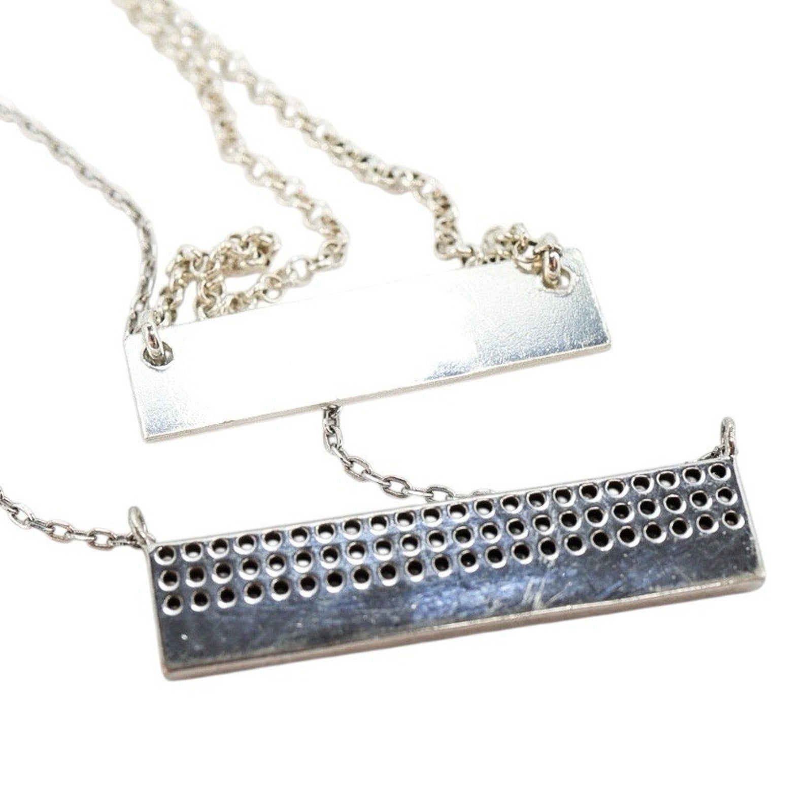 Lot of 2 Layered Necklaces Minimalist Elegant Sterling Silver Bar Pendants