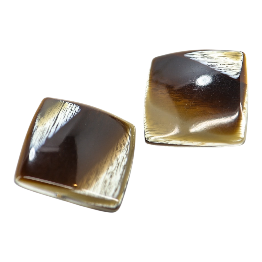 Faux Horn Square Lucite Clip On Earrings High Gloss MCM Style