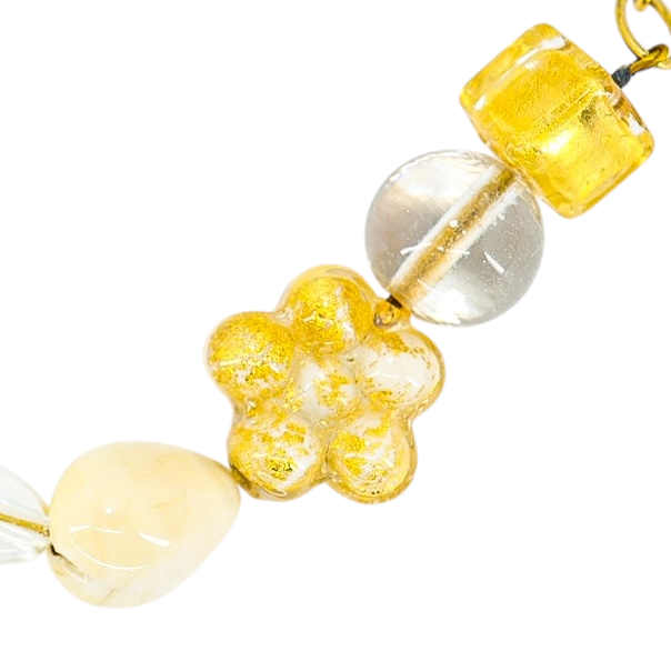 OroVetro - Signed Murano Necklace & Bracelet Set - Cream And Gold Foil Beads