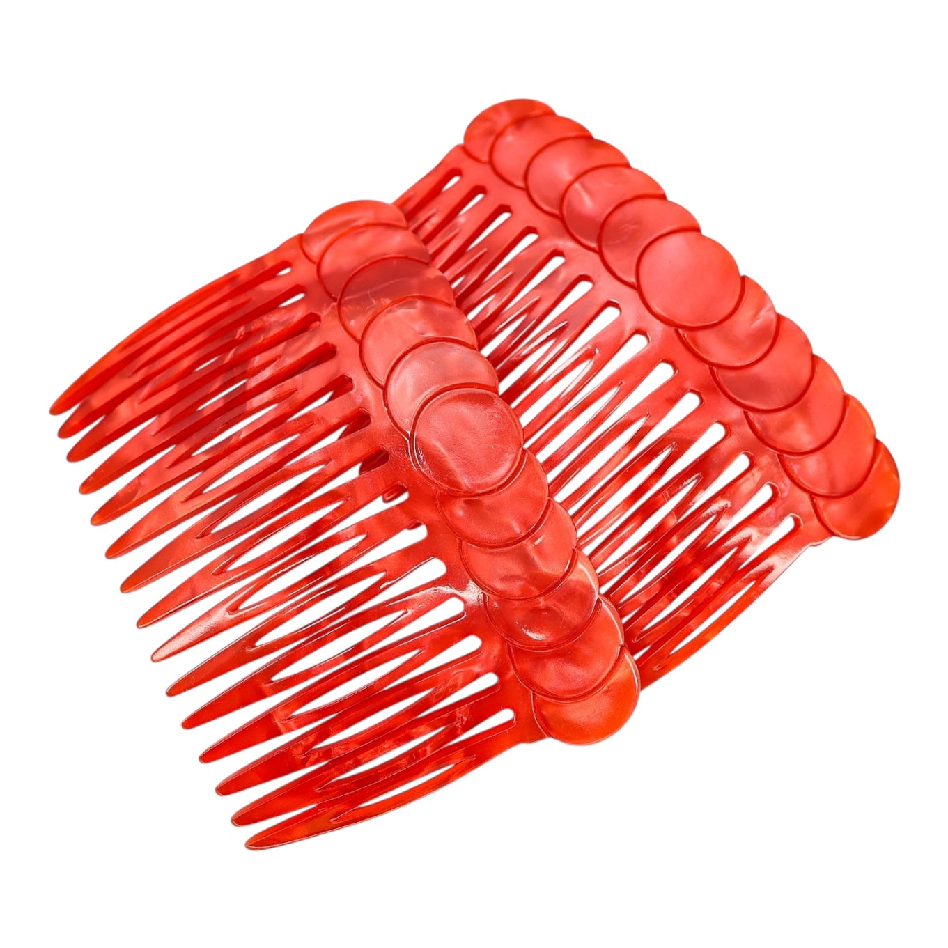 Vintage Handmade French Red Hair Combs – Marbled Cellulose Acetate, Set of 2