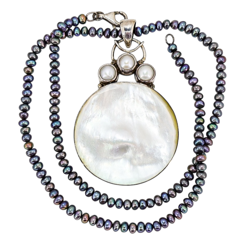 Artisan Modernist Sterling Silver Mother Of Pearl Necklace