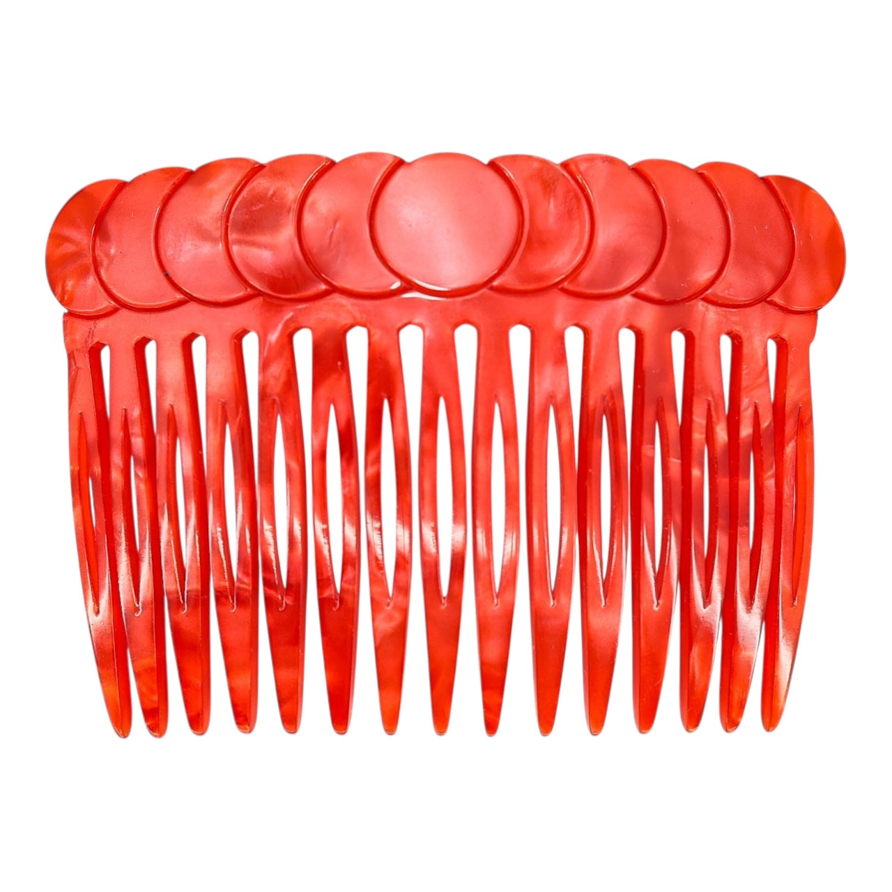 Vintage Handmade French Red Hair Combs – Marbled Cellulose Acetate, Set of 2