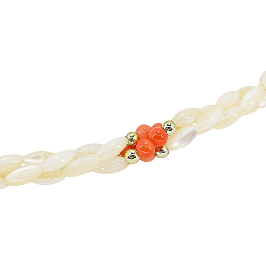Vintage Mother Of Pearl & Coral Bead Necklace – Twisted Strands 17 in Nautical