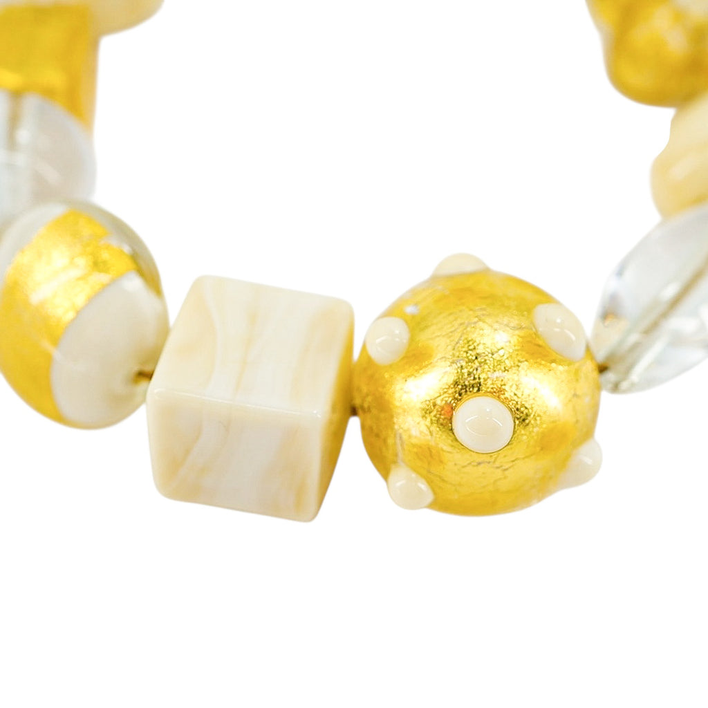 OroVetro - Signed Murano Necklace & Bracelet Set - Cream And Gold Foil Beads