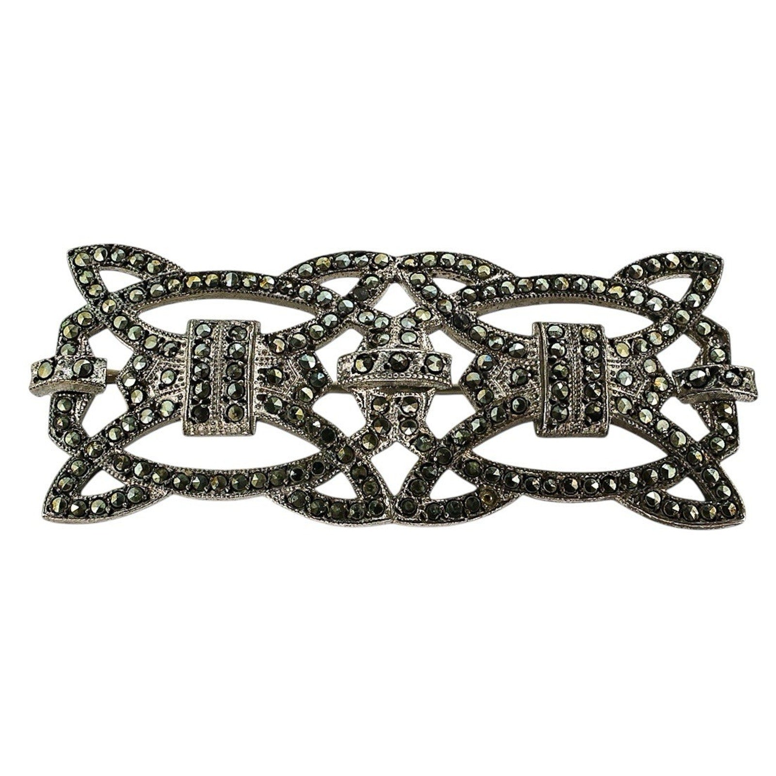 Vintage Sterling Silver Marcasite Brooch Art Deco Revival Geometric Pin