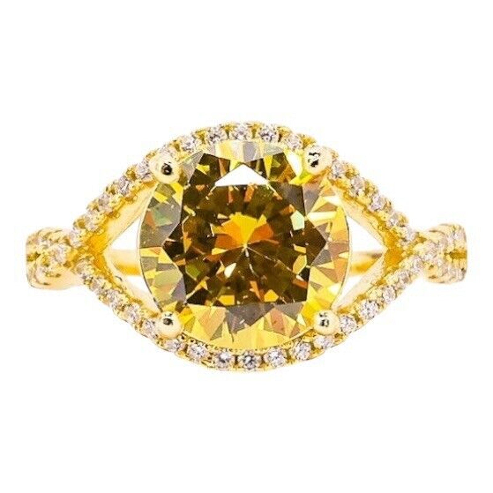 Bold Statement Sterling Silver Cocktail Ring 925 Yellow Round Stone Size 8
