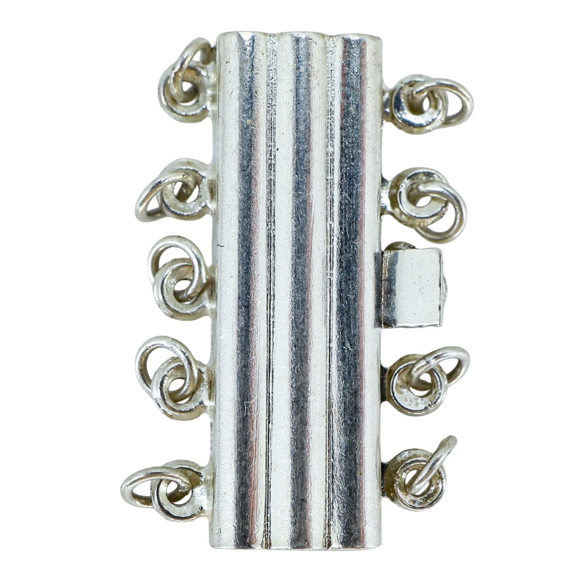 Vintage NOS 925 Sterling Silver 5 Loop Box Side Clasp Ribbed Multi Strand Jewelry Finding