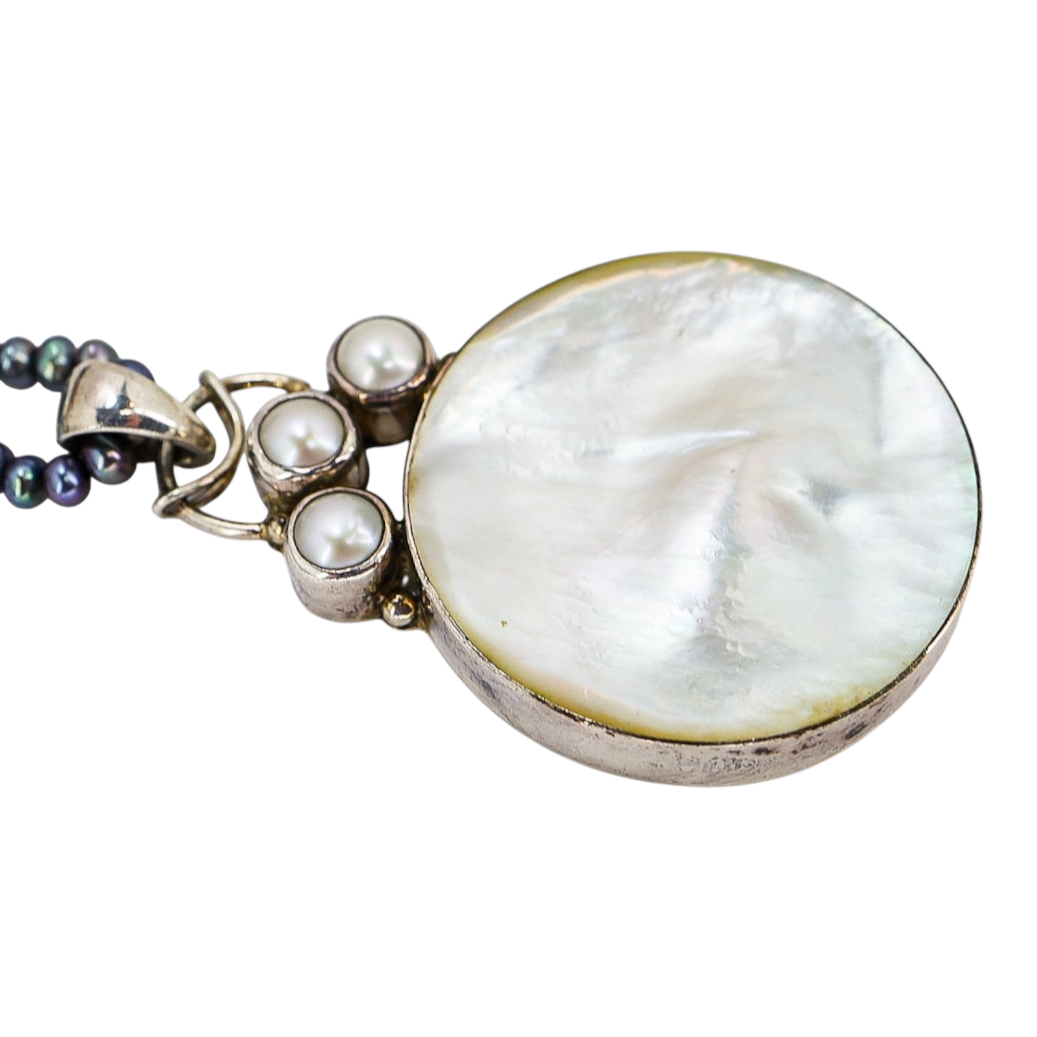 Artisan Modernist Sterling Silver Mother Of Pearl Necklace