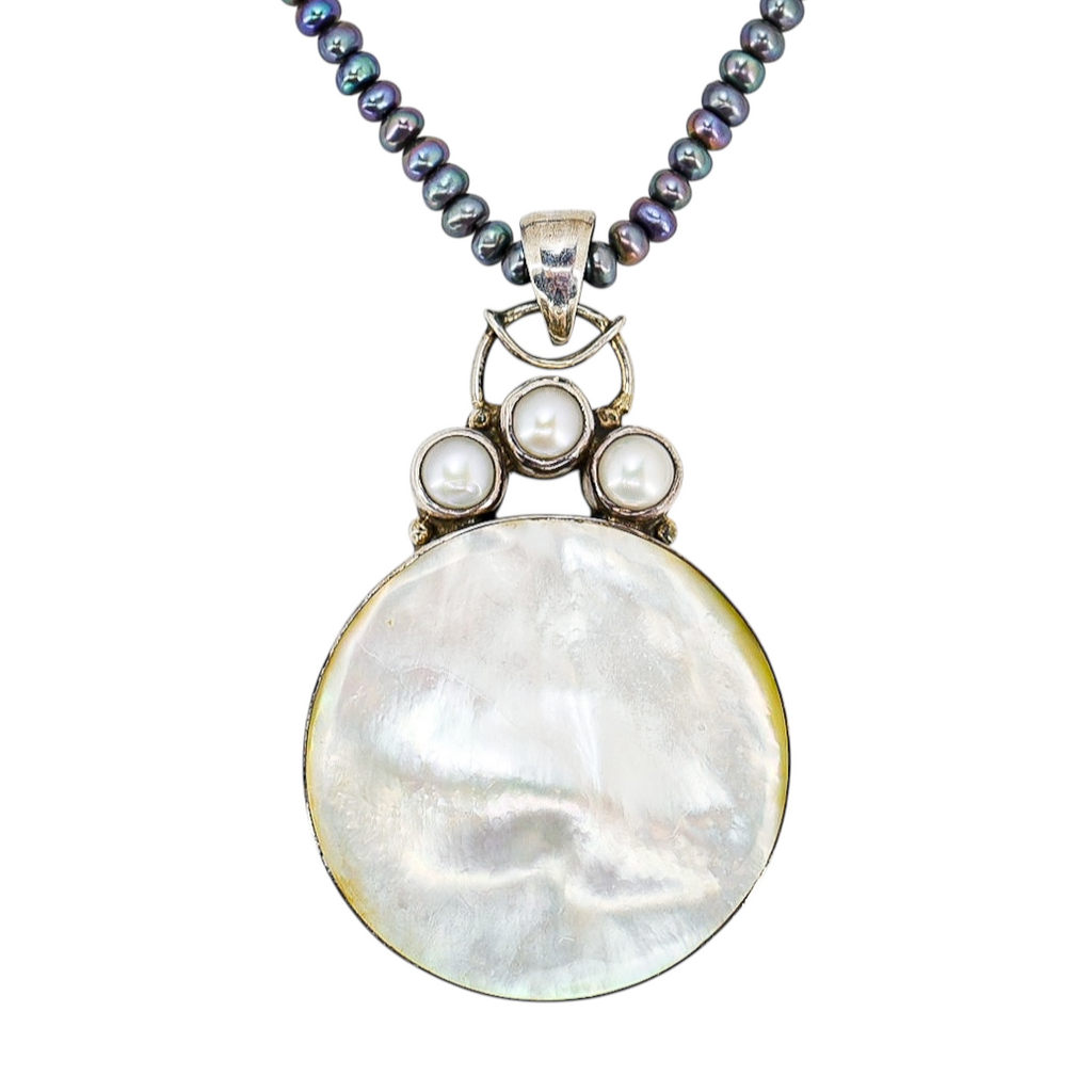 Artisan Modernist Sterling Silver Mother Of Pearl Necklace