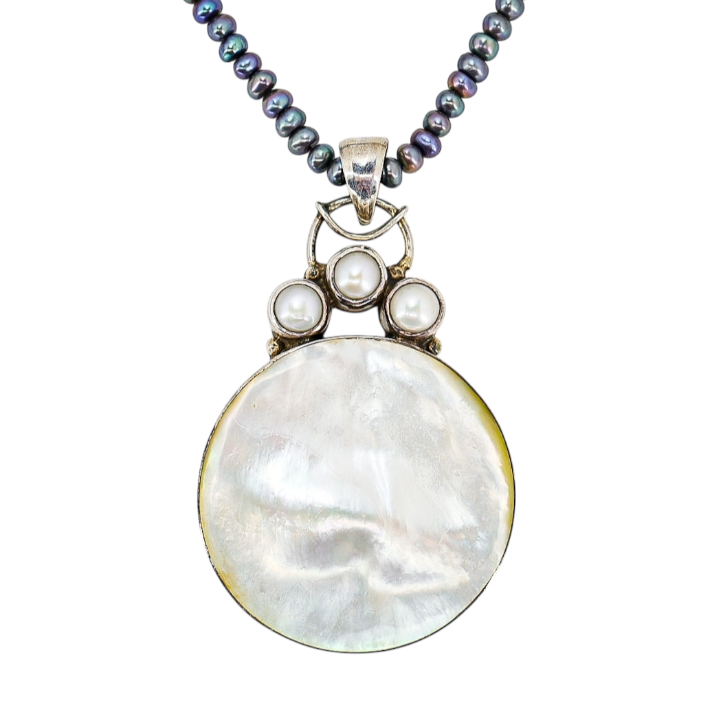 Artisan Modernist Sterling Silver Mother Of Pearl Necklace
