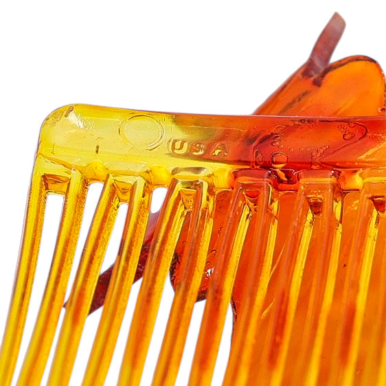 Vintage Amber Celluloid Butterfly Hair Combs, Made in USA – 1940s Factory-Split Pair from Single Mold