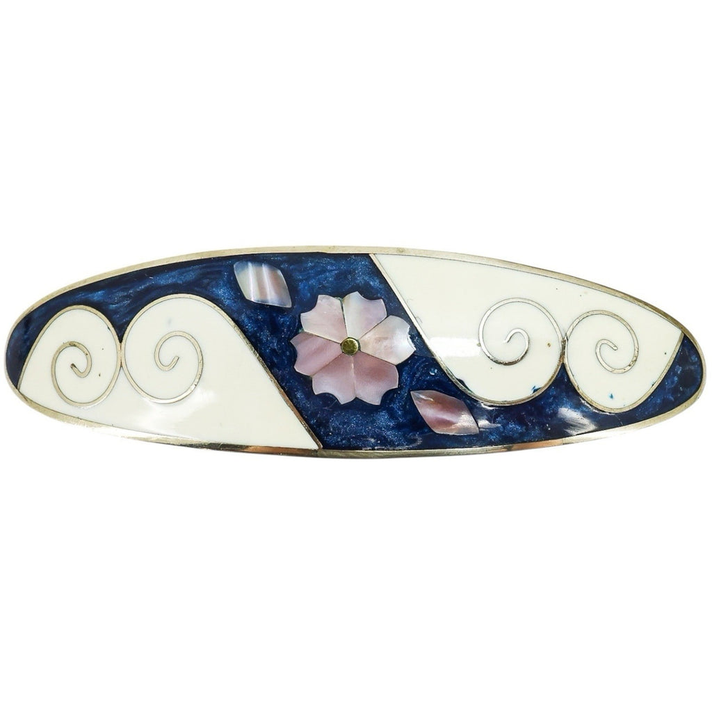 Vintage Handcrafted Inlaid Mother of Pearl & Resin Barrette Floral Hair Clip 4”