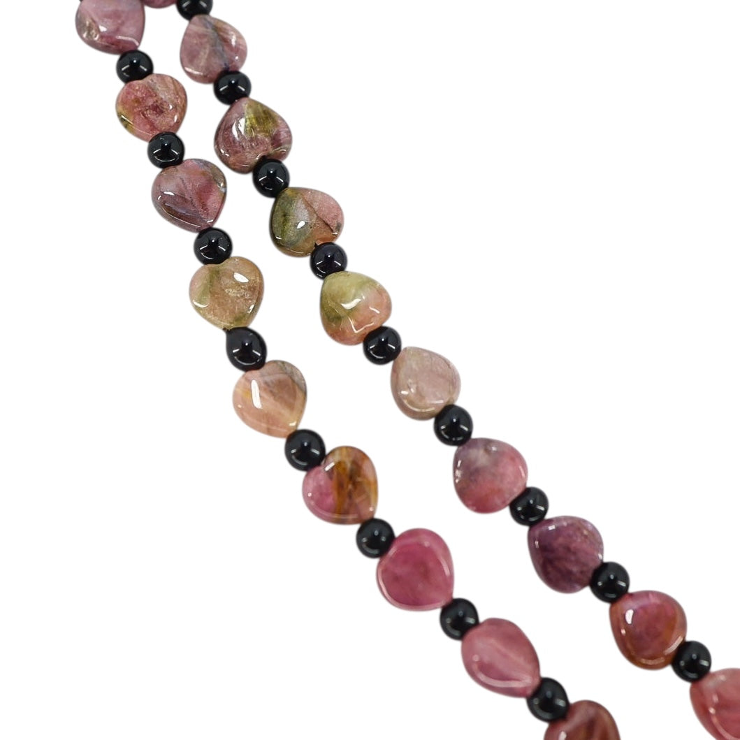 Pink & Green Genuine Tourmaline Heart Bead Necklace 24” October Birthstone