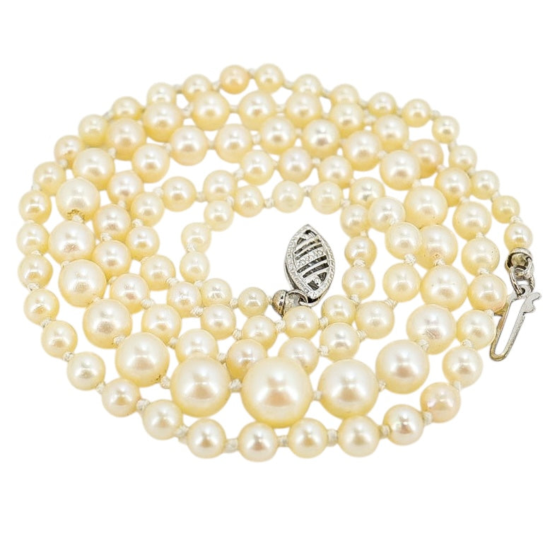 Vintage Akoya Pearl Necklace 14K White Gold Clasp Made in USA