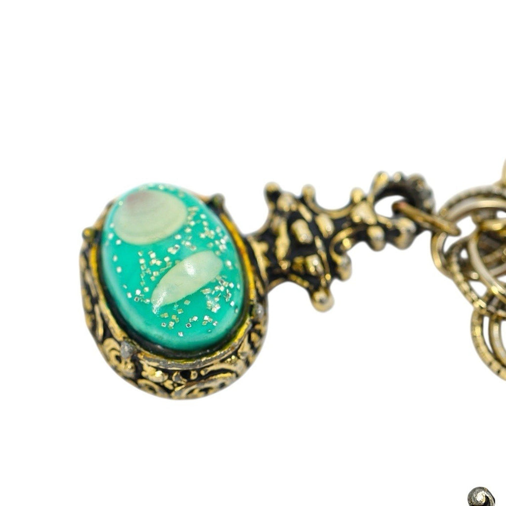 Bold Vintage Charm Bracelet Large Confetti-Style Lucite Resin Green Cabochons