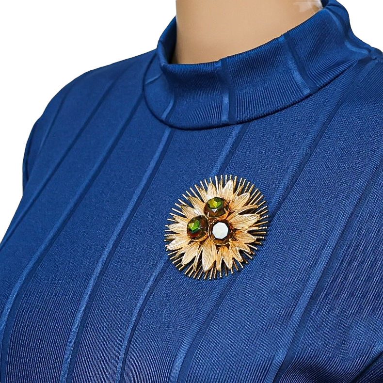 Large Vintage Watermelon Glass Rhinestone Brooch - Starburst Design