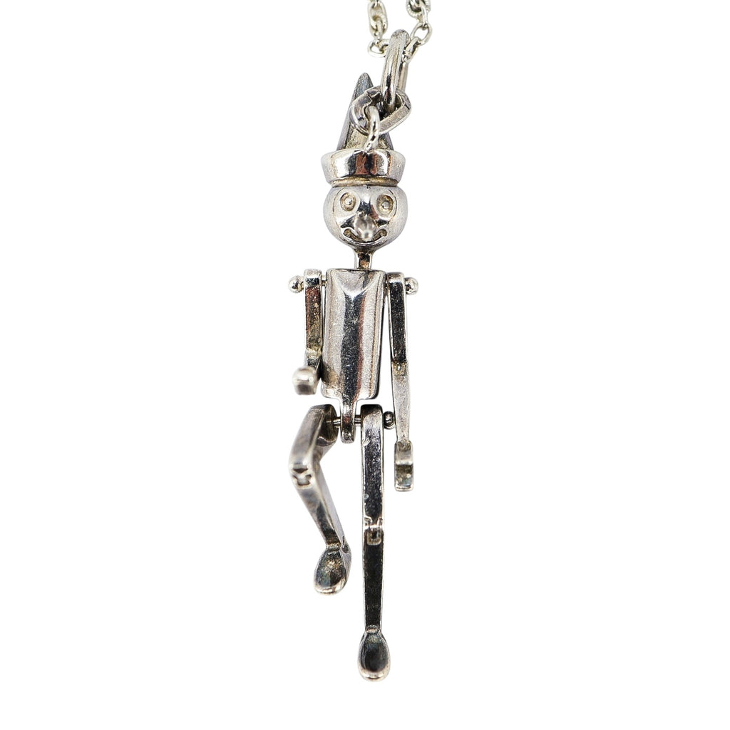 Vintage Sterling Silver Articulated Pinocchio Puppet Pendant Necklace