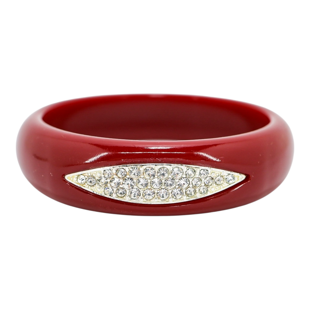 Vintage-Style Deep Red Resin Bangle with Sparkling Crystal Inlay