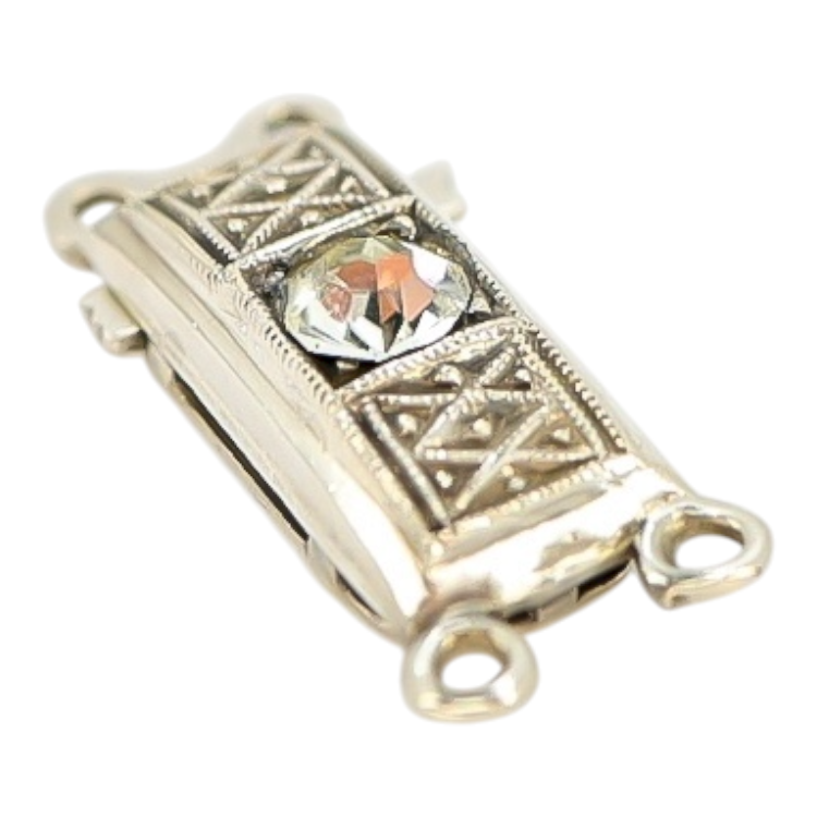 Vintage European 835 Silver Box Clasp with Faceted Crystal – 2-Strand Art Deco Style