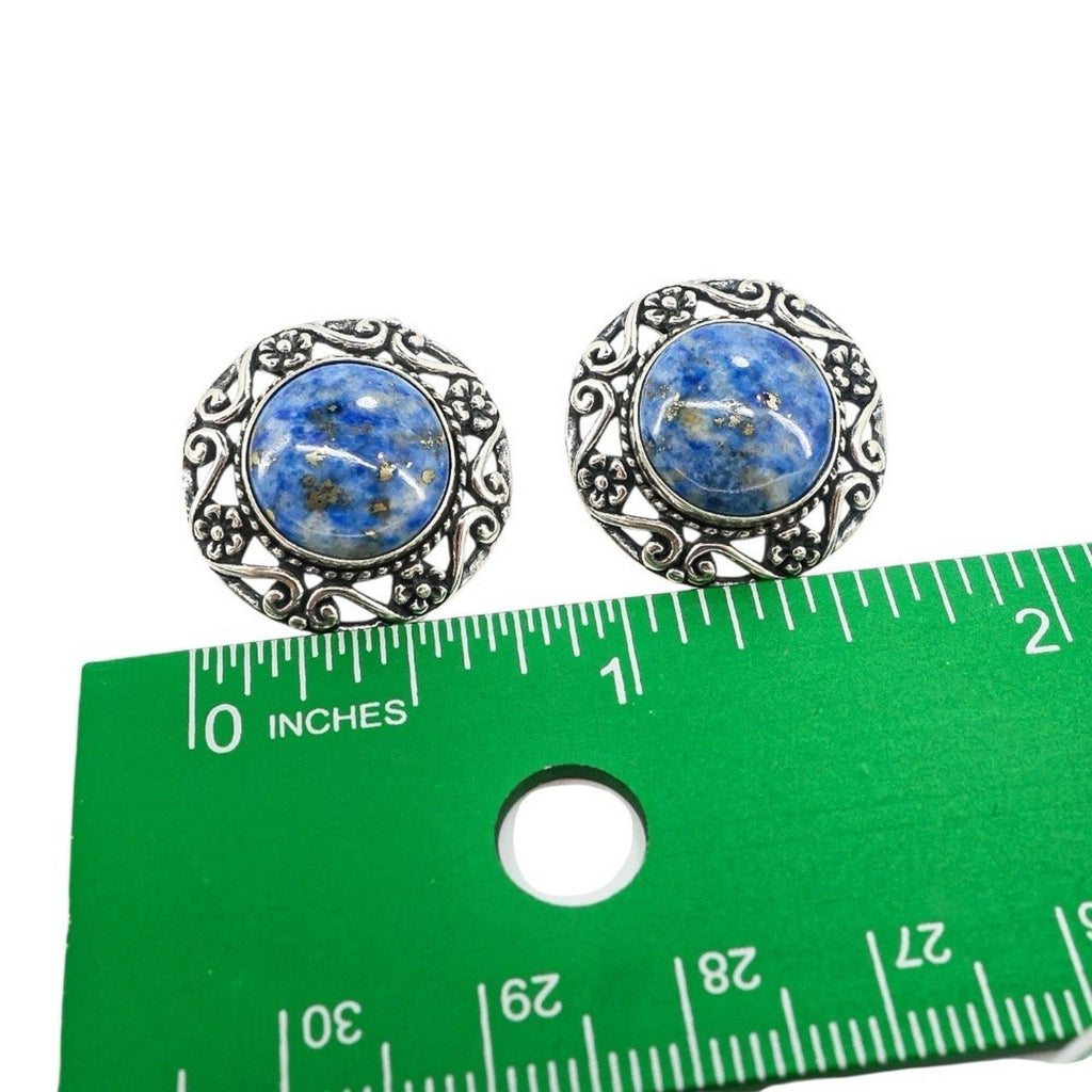 Sterling Silver Scroll Earrings - Sodalite With Pyrite Signed Relios